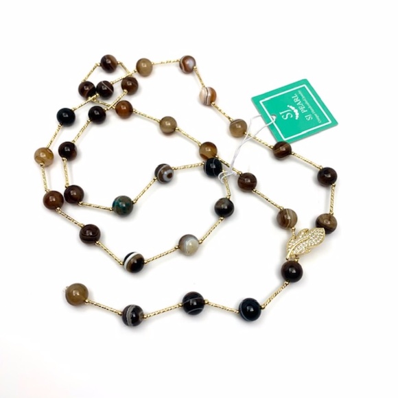 SJ PEARL NATURAL AGATES GEMSTONE FASHION NECKLACE - Picture 12 of 15